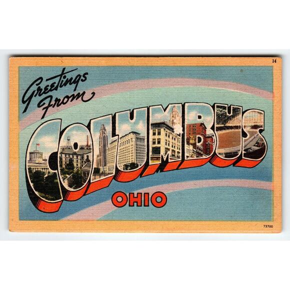 Greetings From Columbus Ohio Large Letter City Postcard Linen Tichnor Vintage - Picture 1 of 2